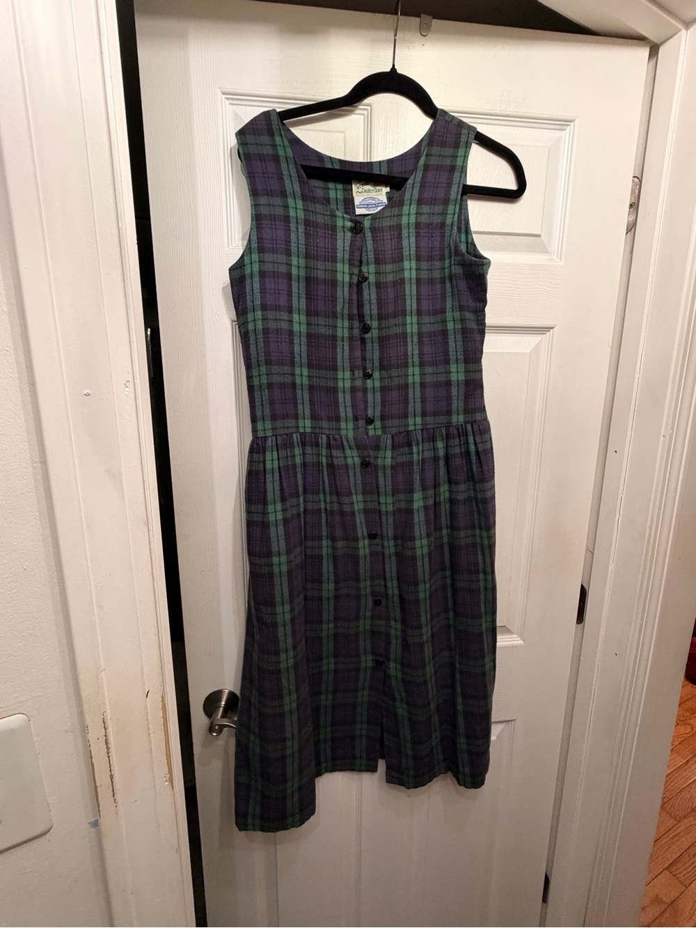 Vermont Country Store  Green & Purple Midi Dress - Sleeveless Button Front